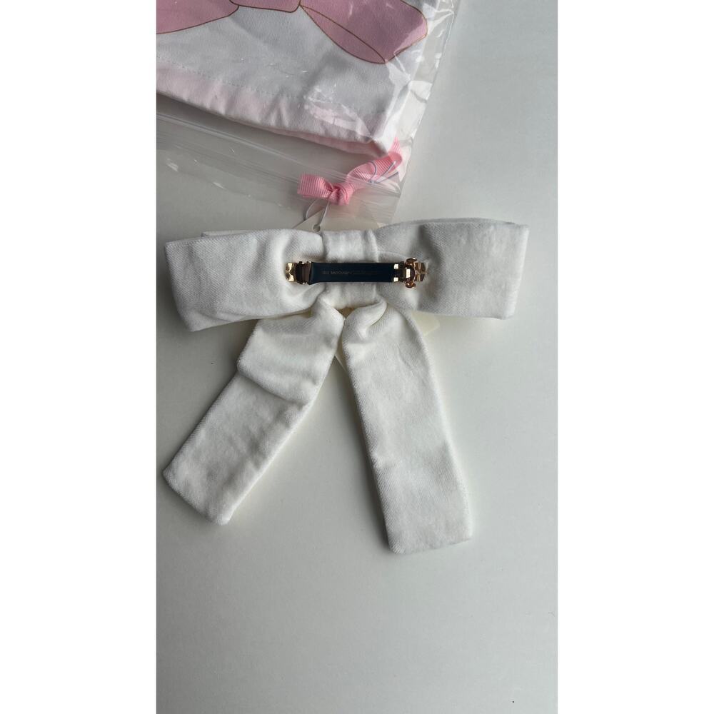 Lele Sadoughi Velvet Bow Barrette White Gold Logo NWT - Picture 7 of 10